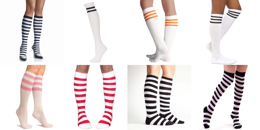 striped knee high socks white